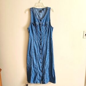 Liz Wear Vintage Denim Snap Down Sleeveless Button-Down Dress Cotton Womens Med